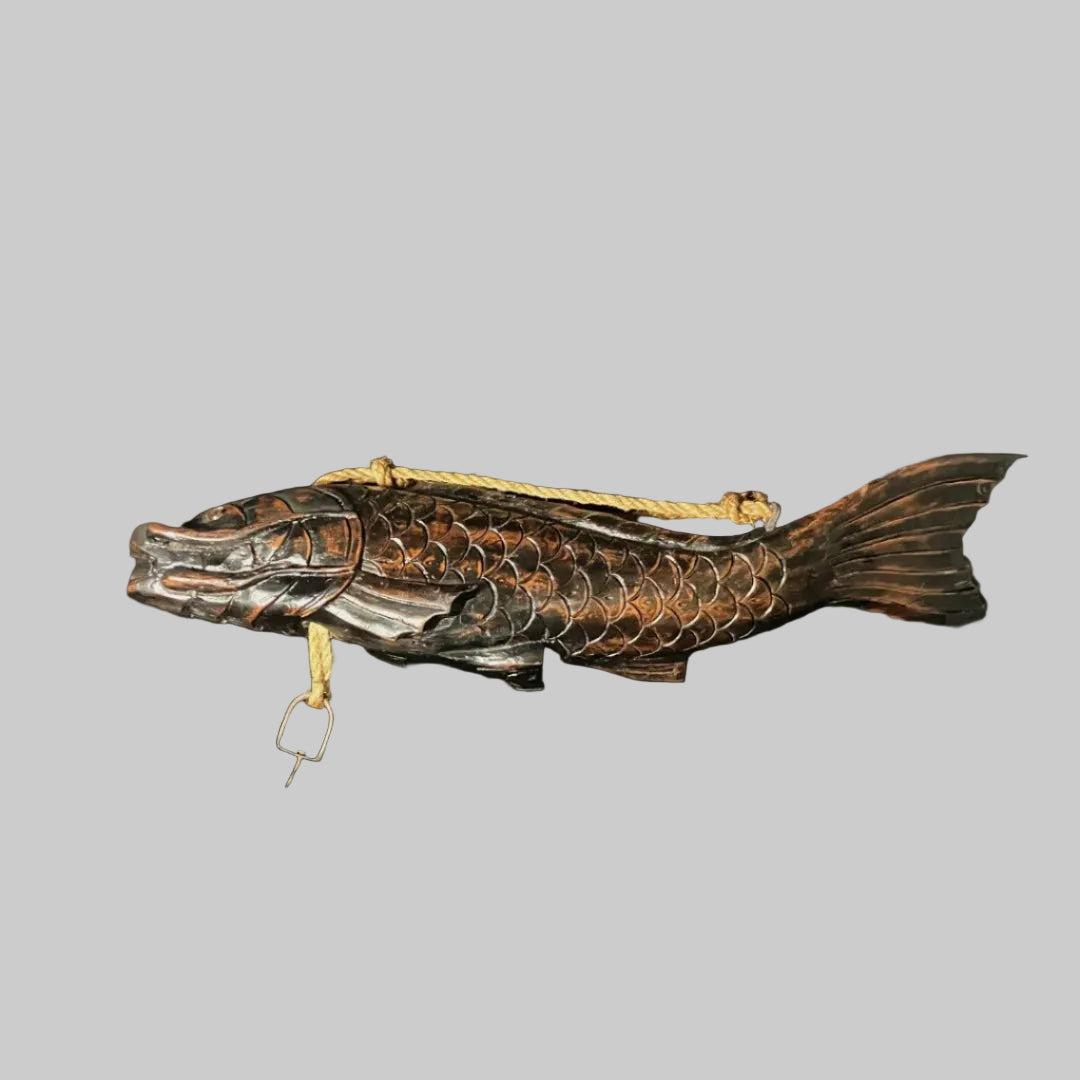 antique japanese fish hook Jizai Kagi Hearth Kettle Hook, Ca 1930's-40's, #1312 Vintage Japanese Carved Wooden Koi