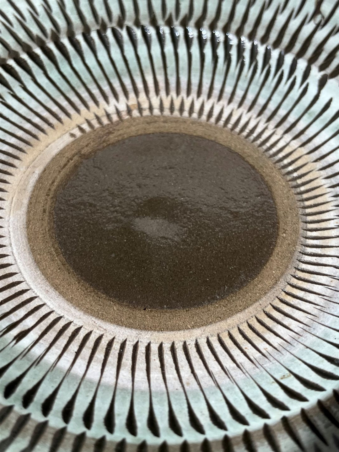 Close-up of a textured surface with concentric circular patterns
