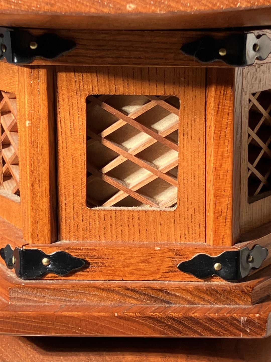 close up of a wooden lantern
