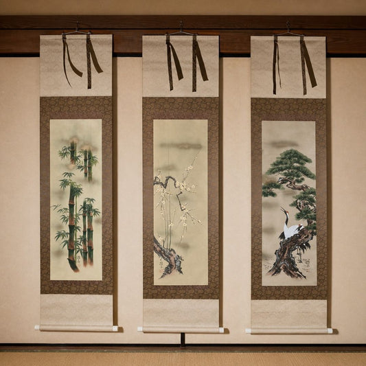 three vintage hanging scroll