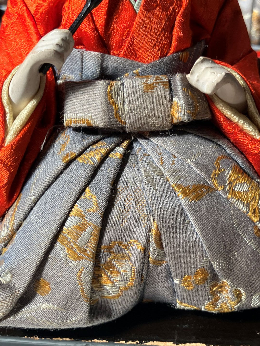 Close-up of a traditional Japanese kimono with intricate patterns.