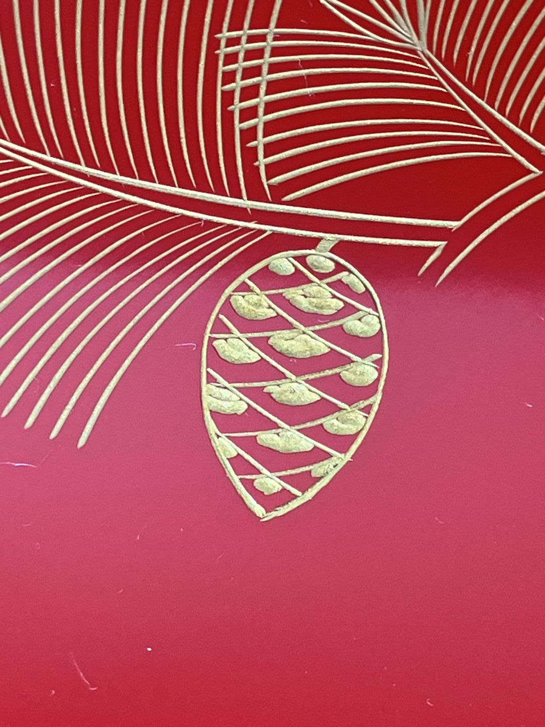 Decorative design with abstract shapes on a red background