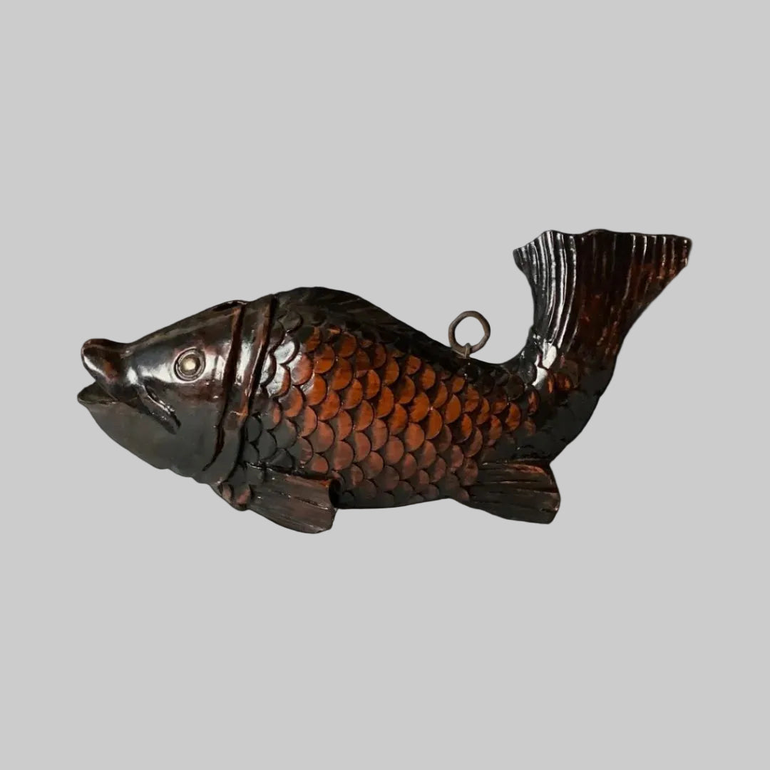 Antique carved kettle hook | Jizaikagi | Japanese wooden fish – Antique ...